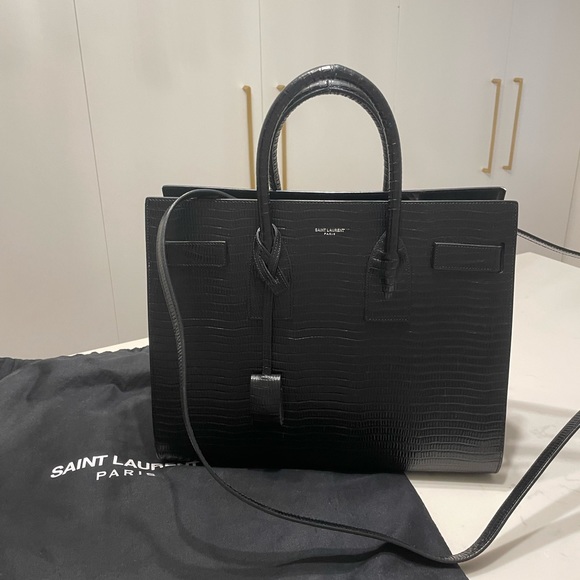 Saint Laurent ‘Sac du Jour’ black gloss croc embossed leather, silver hardware - Picture 2 of 8